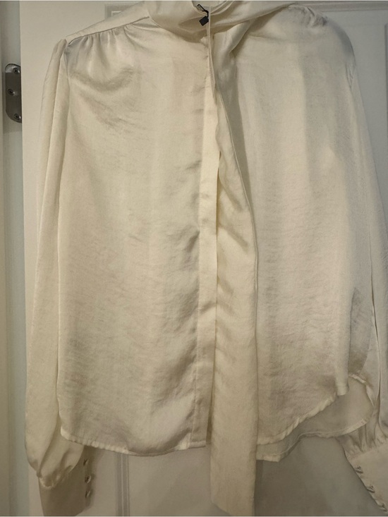 Zoe Ferdinand Tops - Cream Tie-Neck Satin Blouse